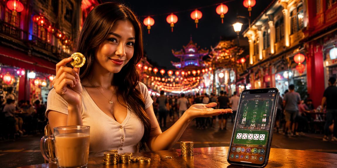 Pengguna membuat deposit menggunakan telefon pintar di Melaka dengan gaya Melayu tempatan